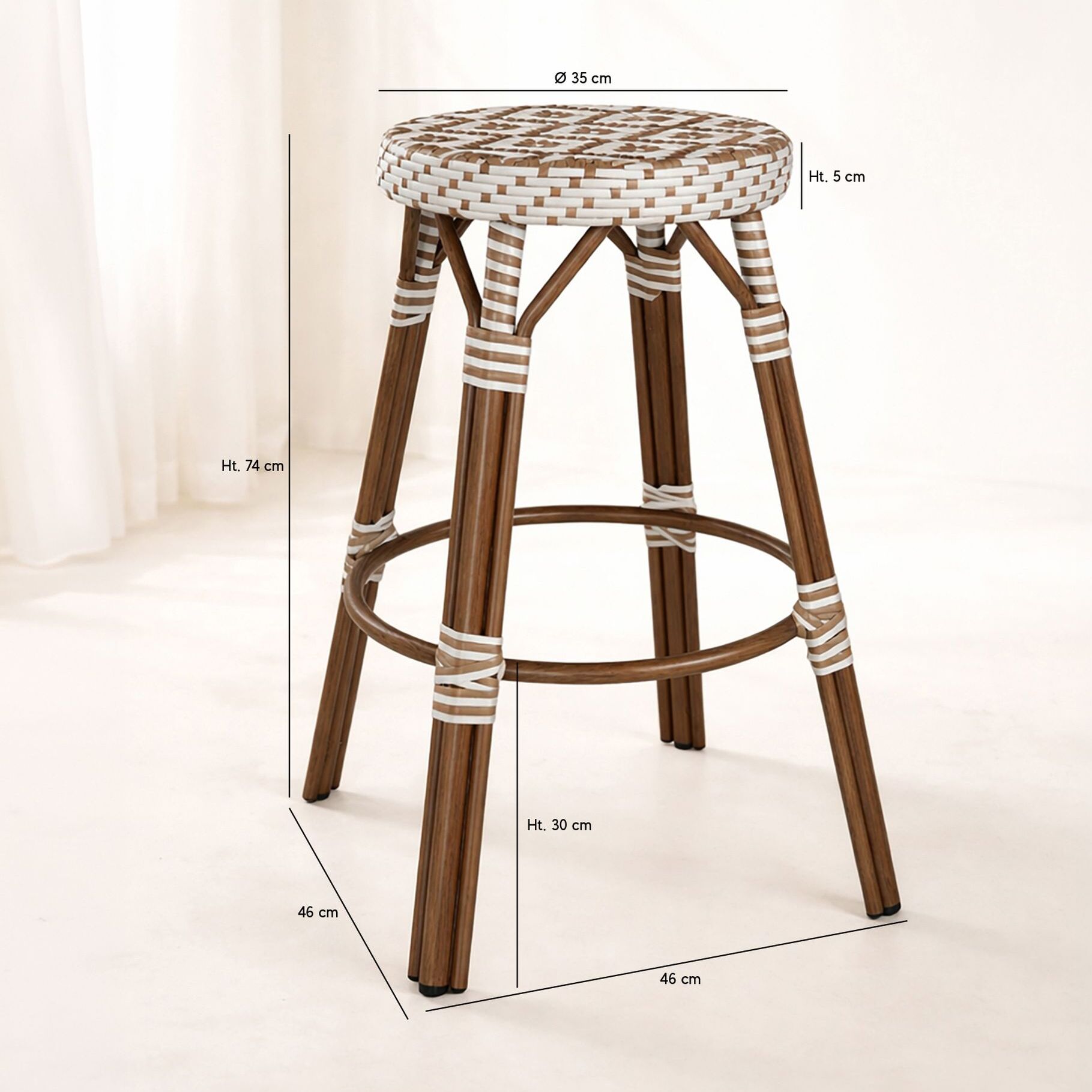 Tabouret de bar en aluminium effet rotin noisette SCALA