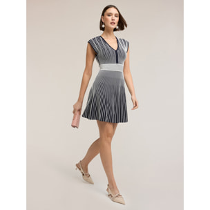 Motivi - Vestido flare de punto a rayas - Azul