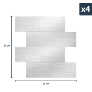 Crédence adhésive murale 3D  - Effet carrelage 4 pièces - Argent