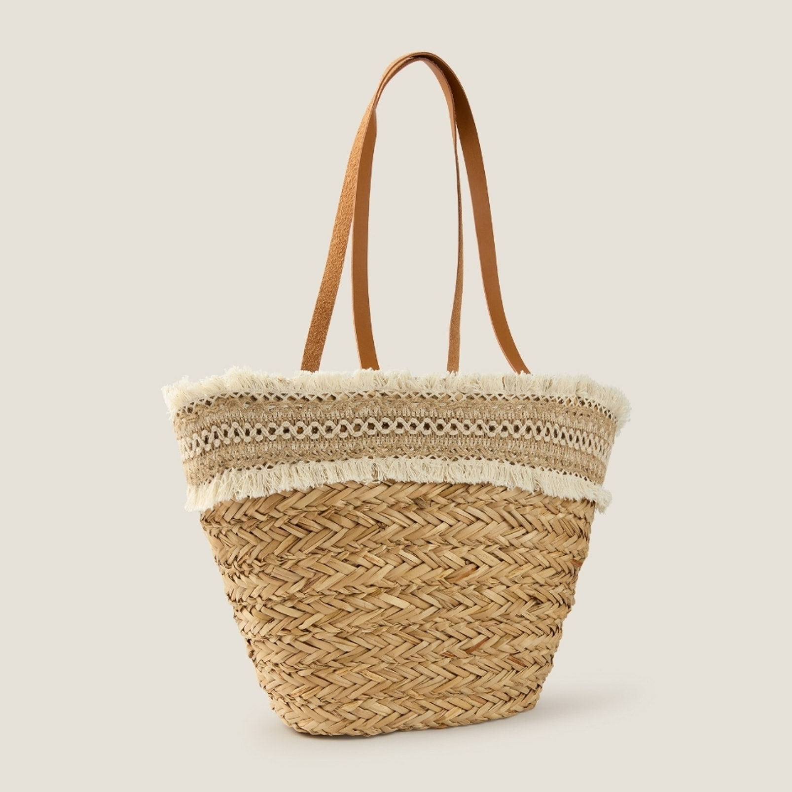 Capazo playa fibras naturales y cinta decorativa Becca color marfil natural