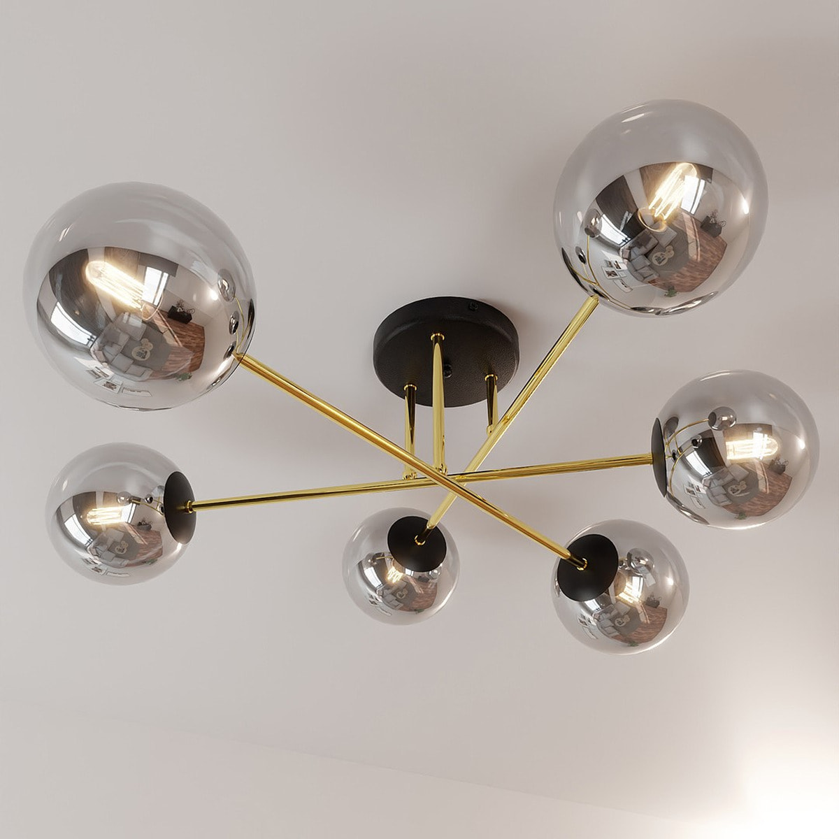 Lampada a sospensione Magnum in acciaio oro e vetro grafite