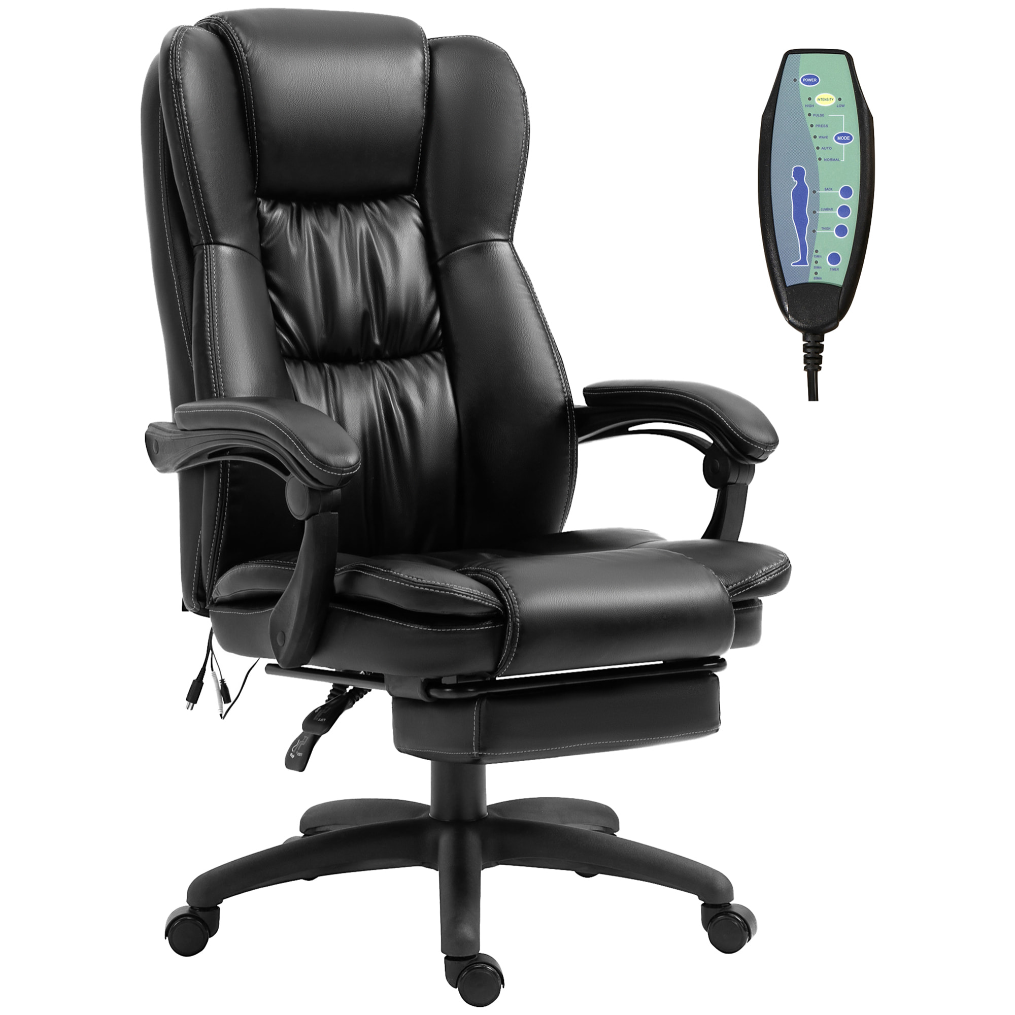 Fauteuil bureau massant inclinable réglable repose-pieds rétractable grand confort synthétique noir