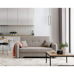 Michelle - canapé droit 3 places convertible avec coffre en velours - Beige