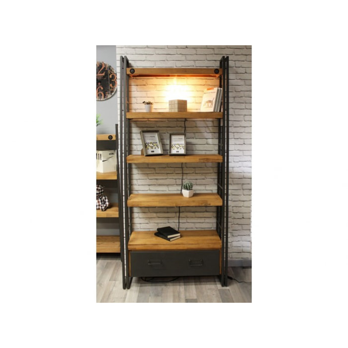 Étagère bibliothèque en bois et métal style industriel H.195cm - ATELIER
