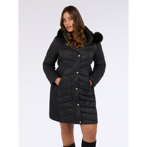 Fiorella Rubino - Plumífero largo con capucha y acolchado - Negro