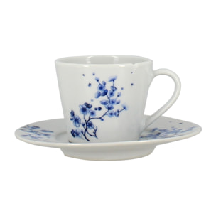 Lot de 6 tasses et soucoupes 22cl en porcelaine blanc - bleu CENTAUREE