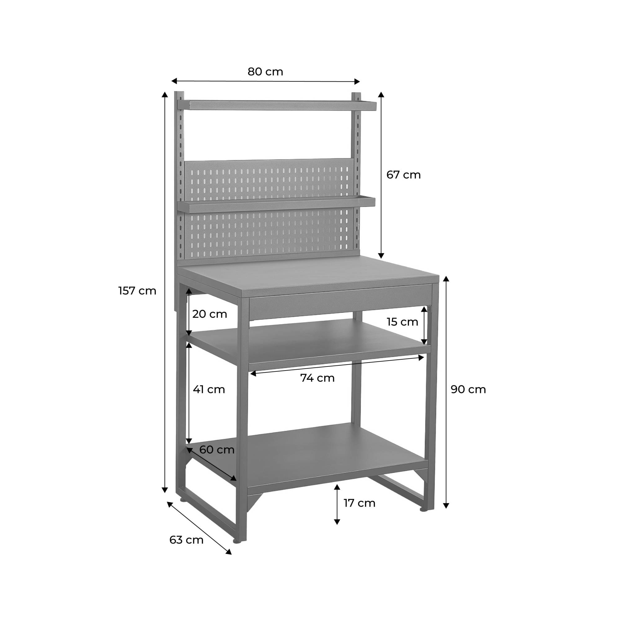 Module de cuisine extérieure acier 2 étagères 2 plateaux et support mural L80cm KEA
