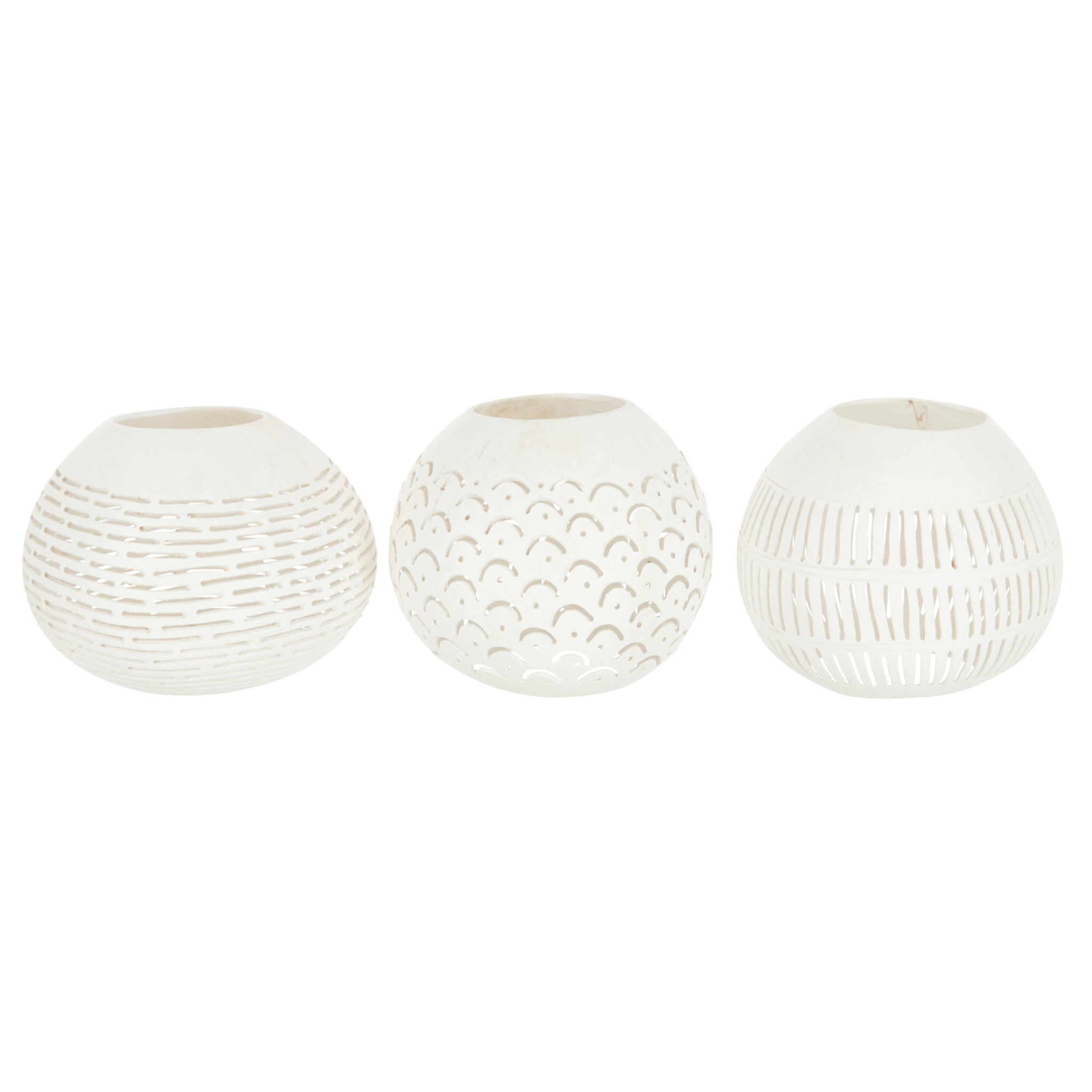 J-Line photophore Noix De Coco Lignes - rotin - blanc - 3 pièces