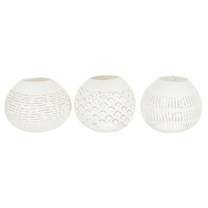 J-Line photophore Noix De Coco Lignes - rotin - blanc - 3 pièces