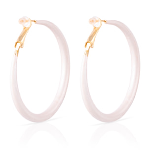 Pendientes de aro liso de cobre con recubrimiento electroplateado color blanco, 50 mm, cierre catalán de plata de ley 925 con acabado dorado electroplateado.