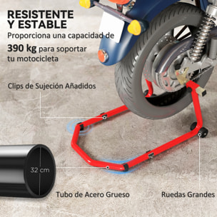 Caballete Moto Elevador Universal Carga 390 kg Soporte Rueda Delantera y Trasera Motocicleta Convertible con Adaptadores de Horquillas en U y L Ajustables y Ruedas para Reparación Mantenimiento