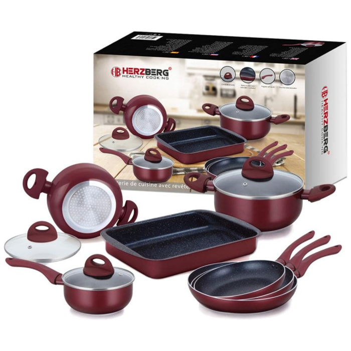 Batterie de cuisine 10 pièces bordeaux Herzberg HG9016-BR