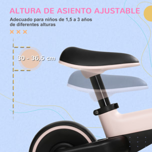 Bicicleta sin Pedales para Niños de +18 Meses Triciclo Infantil para Bebé con Sillín Ajustable en 30-36,5 cm Ruedas de Ø19 cm Carga 25 kg 66,5x34x46,5 cm Rosa