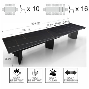 Table à manger extensible Tomasucci LELO, en céramique, marbre noir, gris, 200/258/316/374 × 100 × 75 cm