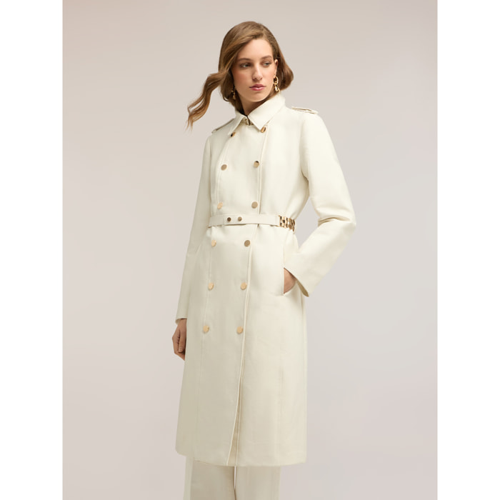 Motivi - Trench cruzado con detalles military - Blanco