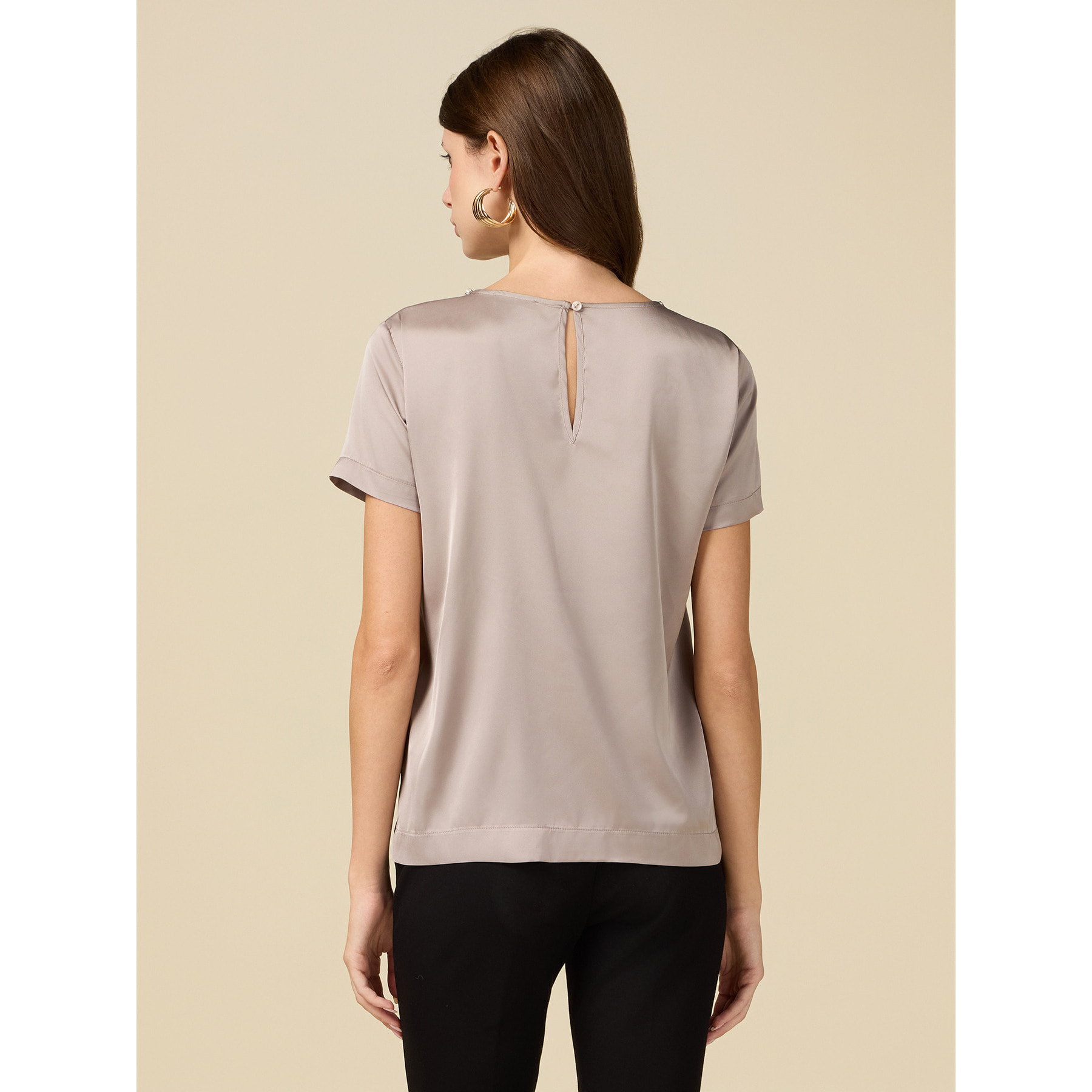 Oltre - Blusa in raso con castoni - Grigio