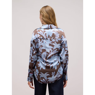 Oltre - Blusa in raso floreale - Azzurro