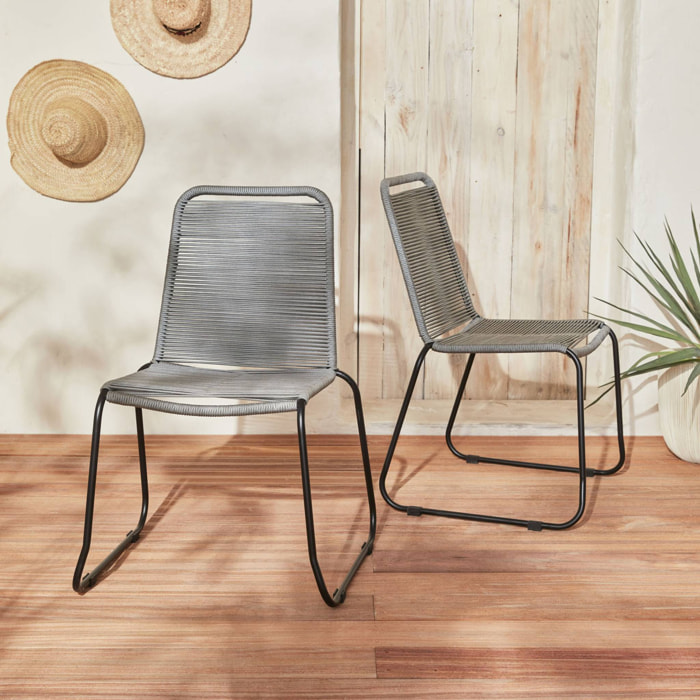 Lot de 2 chaises de jardin en corde BRASILIA. gris clair. empilables. extérieur