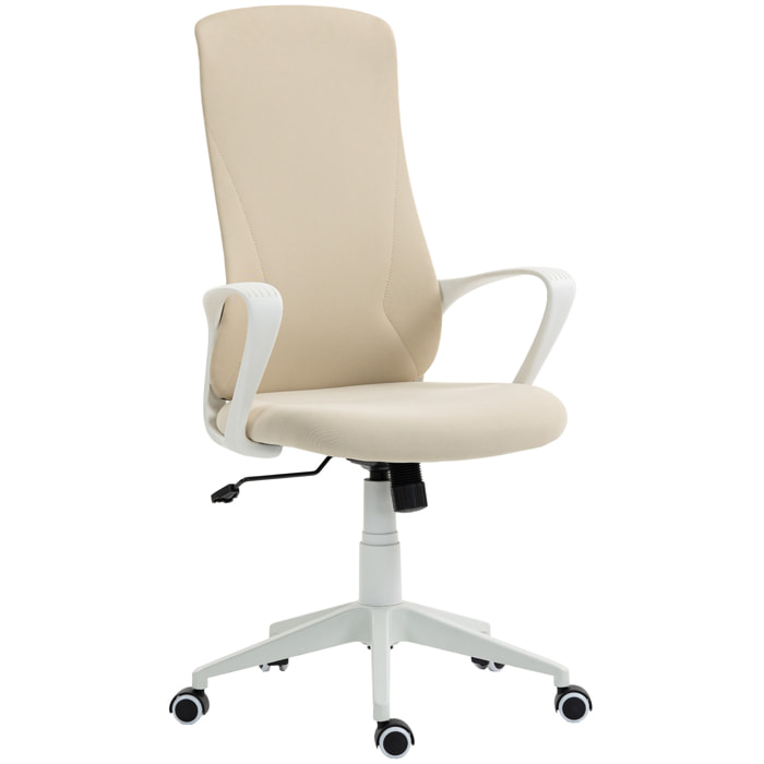 Silla de Oficina Giratoria Silla de Escritorio Juvenil con Altura Ajustable Función de Basculante Reposabrazos y Respaldo Alto 62x56x110-119,5 cm Beige