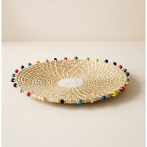 Panier rond en jonc de mer et perles de bois 40cm MILOS