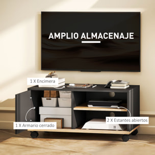 Mueble de TV con Ruedas, Mesa de TV Móvil, Mueble para Televisión hasta 42 Pulgadas, con 1 Puerta, 2 Compartimentos Abiertos, Estante Ajustable, para Salón, Comedor, Dormitorio, Negro