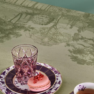 Nappe anti tache pur coton motif jacquard Jardin spirituel olive