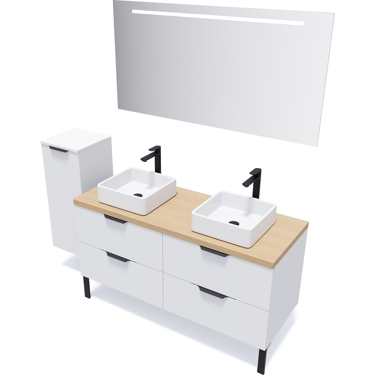 Meuble salle de bain 2 vasques posées 4 tiroirs - SOHO