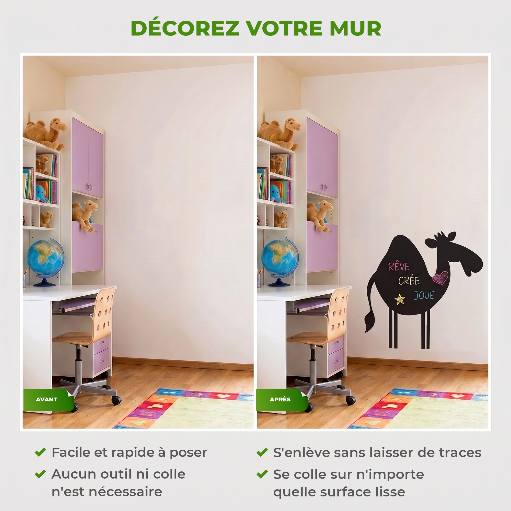 Sticker ardoise tableau noir - stickers muraux adhésif effaçable - CHAMEAU