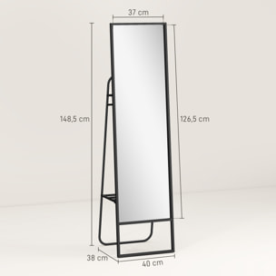 Miroir sur pied avec rangements grande taille dim. 148,5 x 40 cm métal noir