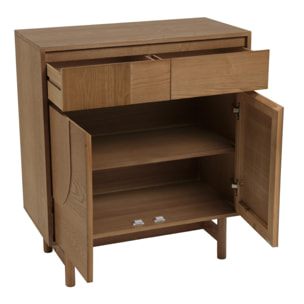 MARIO - Buffet couleur naturelle 2 tiroirs 2 portes décor motif arrondi