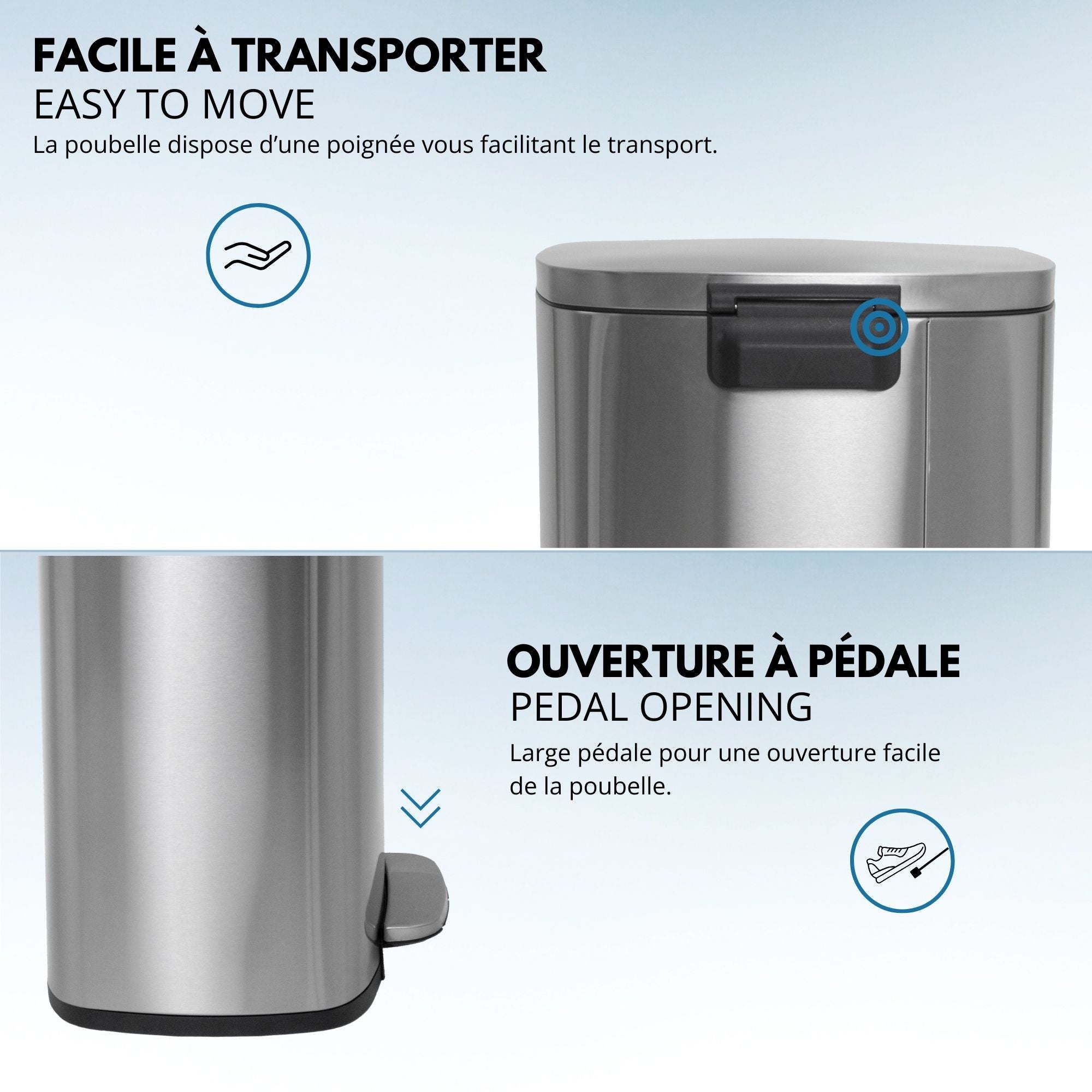 Poubelle à pédale inox ADMIRAL argent 50L