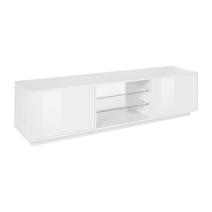 Mobile porta TV Paride, Credenza bassa da soggiorno a 2 ante, Base porta TV, 100% Made in Italy, cm 180x41h46, Bianco lucido