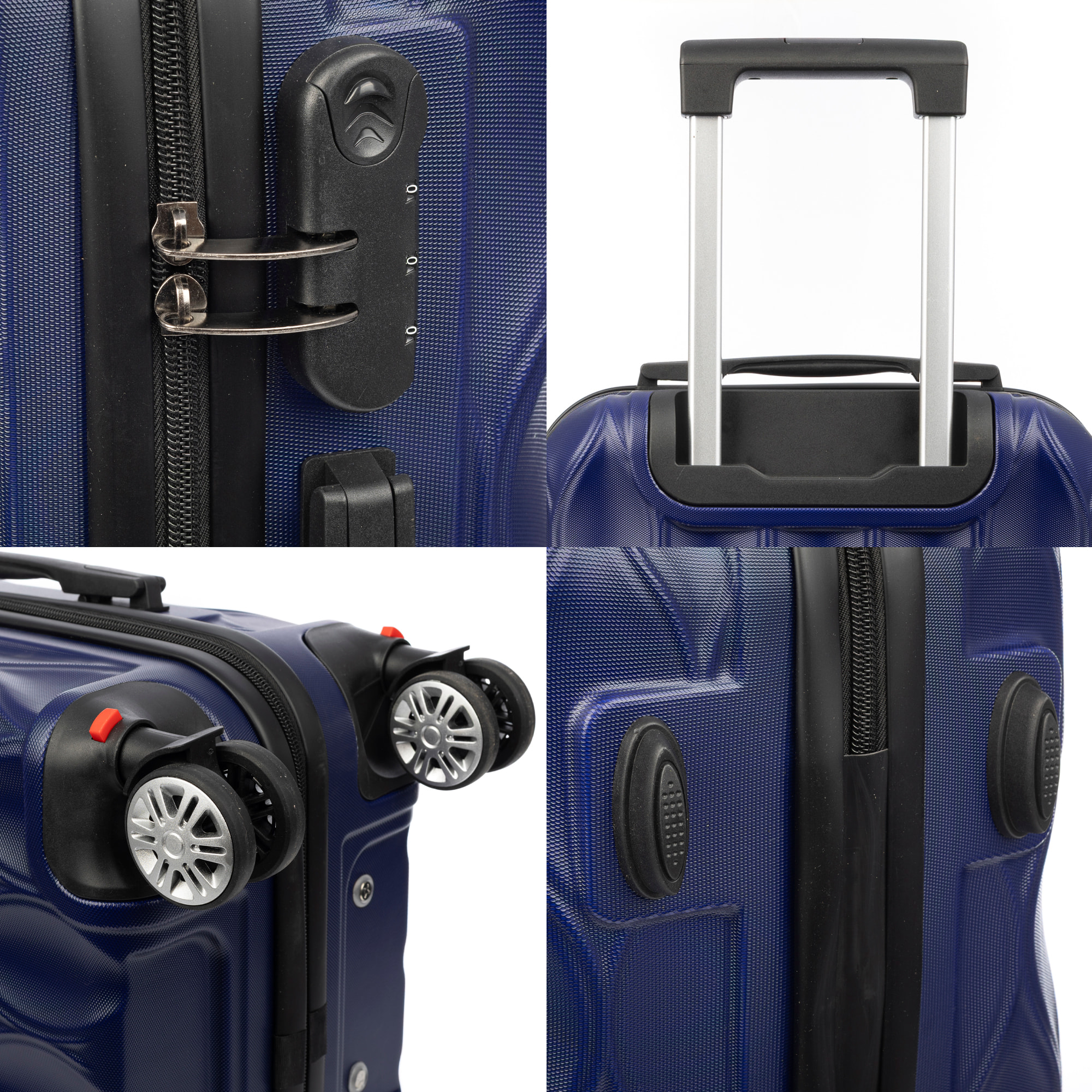 DAM Valigia da cabina Trolley in materiale leggero ABS ad alta resistenza. Serratura numerica e 4 ruote doppie estraibili e girevoli a 360°. 37x24x56 Cm. Colore: Blu Scuro