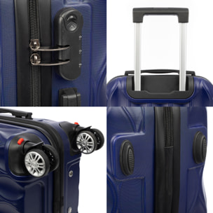 DAM Valigia da cabina Trolley in materiale leggero ABS ad alta resistenza. Serratura numerica e 4 ruote doppie estraibili e girevoli a 360°. 37x24x56 Cm. Colore: Blu Scuro