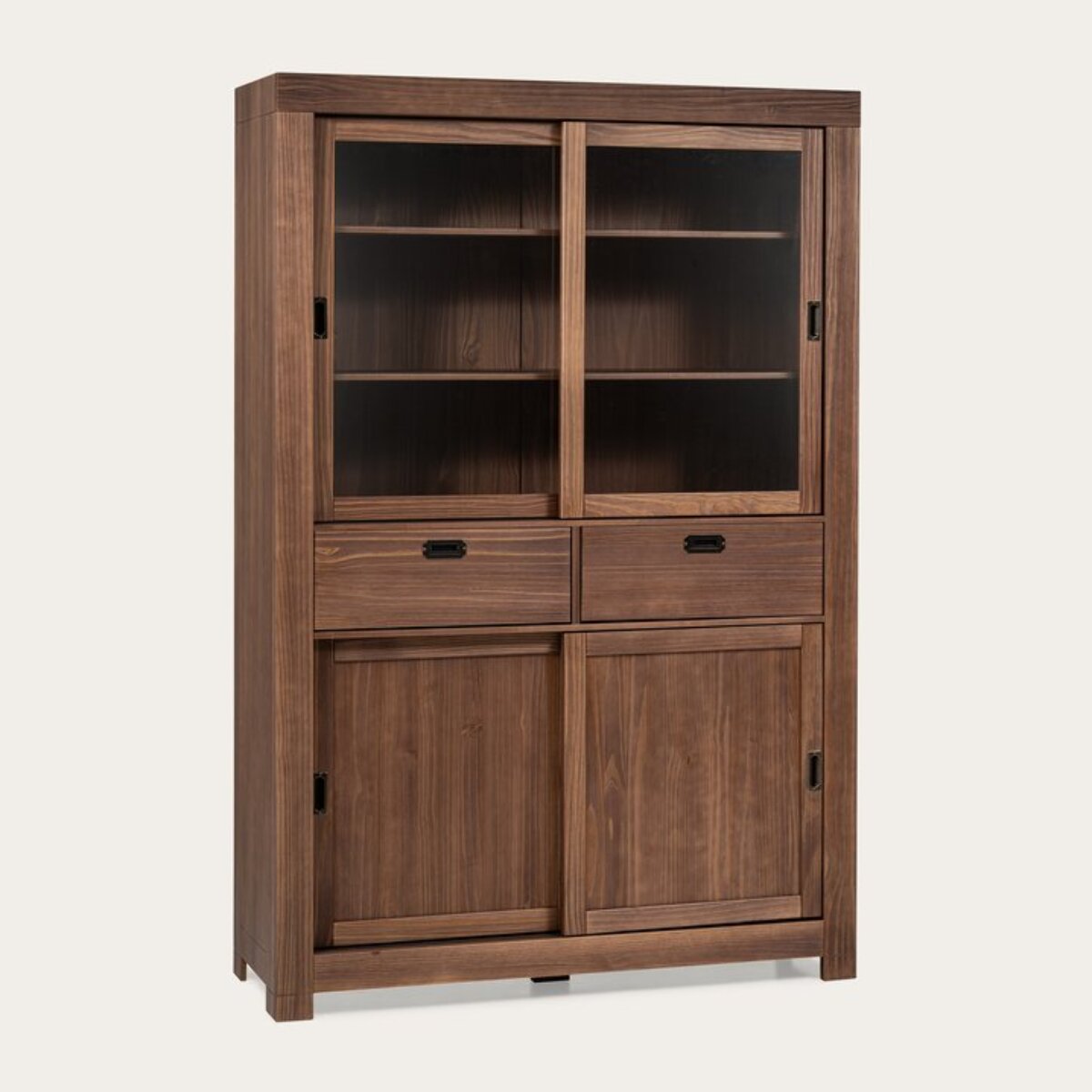 Vitrine Nador -bois massif d'araucaria-couleur kokoa 130 x 190 x 45 cm