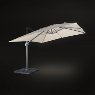 Parasol déporté solaire LED 3x3m Luce beige avec lumière intégrée + housse