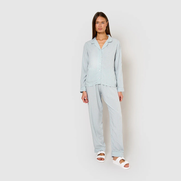 Pigiama lungo stile camicia in viscosa azzurro chiaro sassy