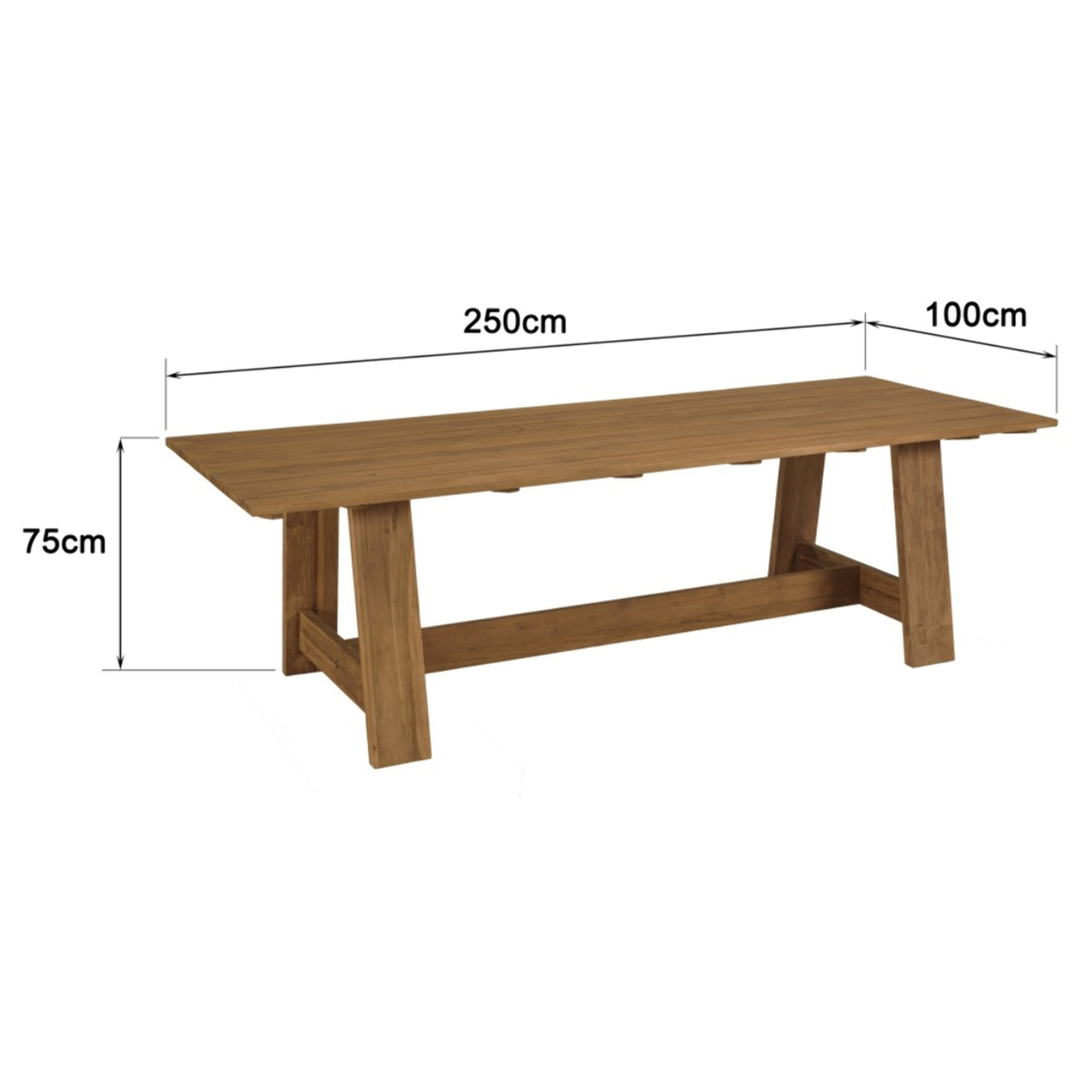 COLINE - Table à manger de jardin 250x100cm en bois de teck recyclé