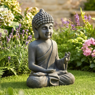 Statue de jardin bouddha assis effet pierre gris