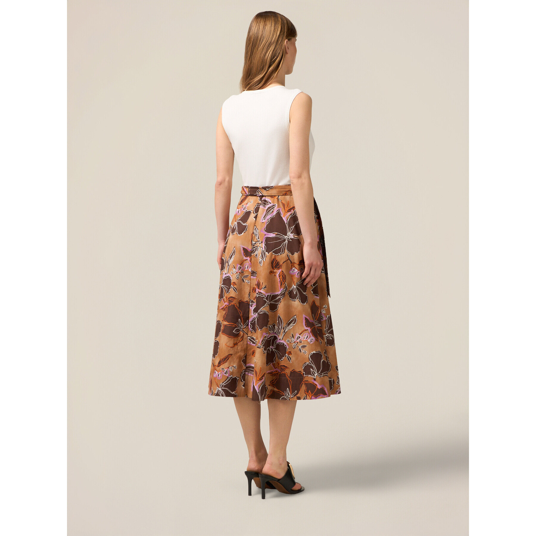 Oltre - Vestido evasé combinado con fajín - Marrón