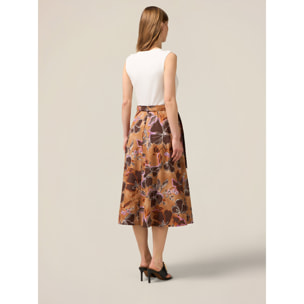 Oltre - Vestido evasé combinado con fajín - Marrón