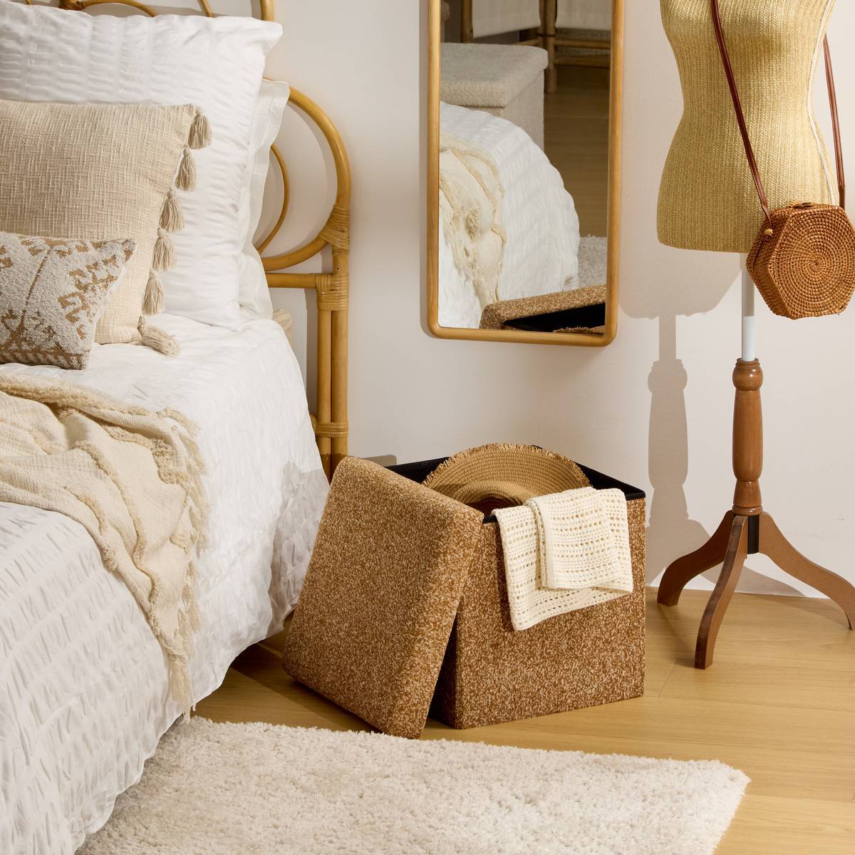 Pouf Coffre Pliable Oxia 38x38cm Ocre