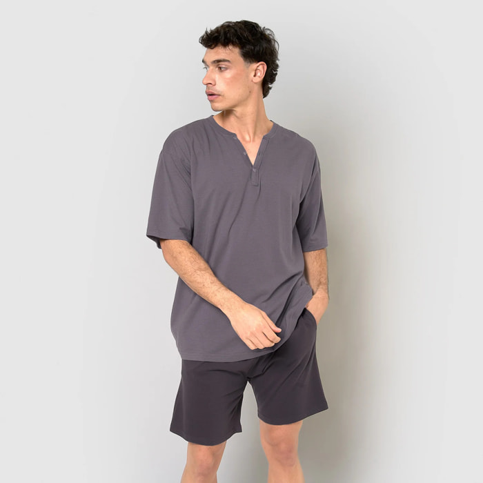Pijama corto con botones índigo