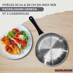 Lot de 3 poêles 20/24/28 cm en inox et 3 casseroles 12/16/20 cm Fackelmann Geneva avec 5 ustensiles