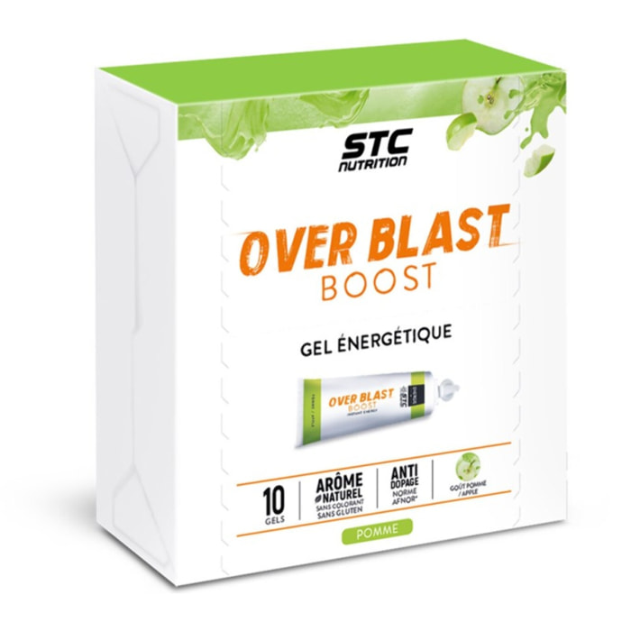 STC NUTRITION - Over Blast Boost - Gel énergétique enrichi en complexe dynamisant - Goût Pomme - Norme anti-dopage  - 10 dosettes