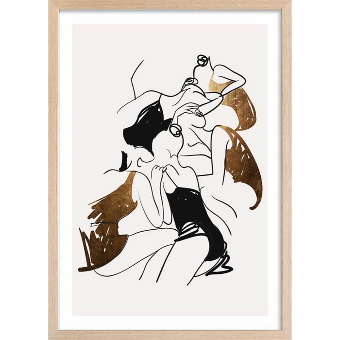 Affiche dessin ""ballerines"" Affiche + cadre en bois - Chêne