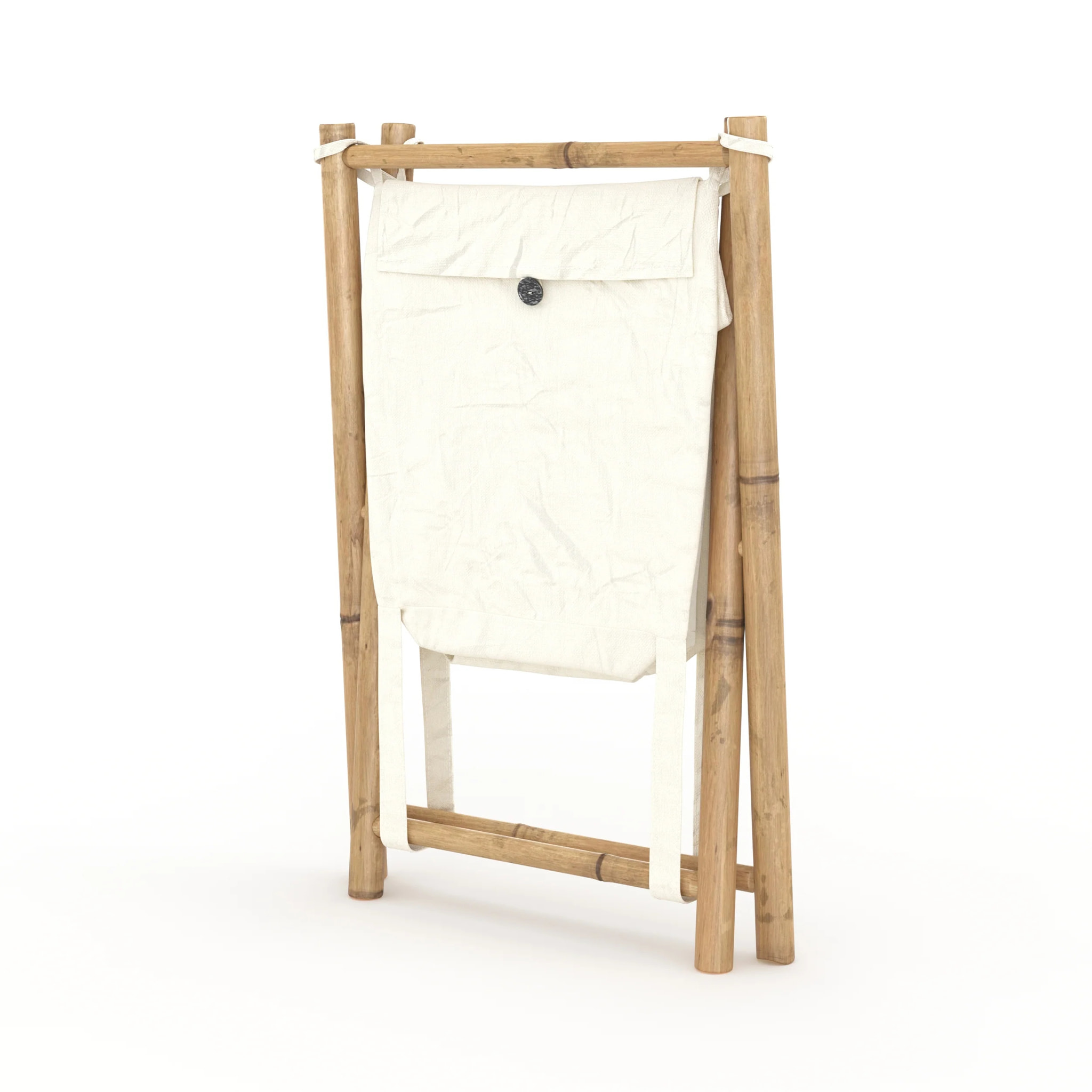 Panier à linge pliable en tissu blanc et bambou  - Bami