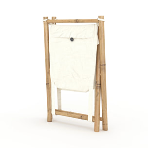 Panier à linge pliable en tissu blanc et bambou  - Bami