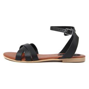 Sandali Flat Made in Italy in pelle colore Nero, Altezza tacco 1,2 cm