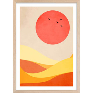 Vague harmonieuse Affiche + cadre en bois - Chêne